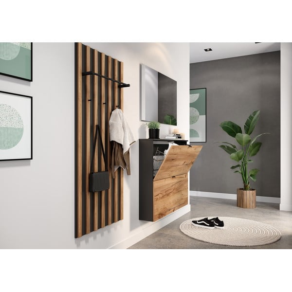 Výklopný závěsný botník v dekoru dubu v antracitovo-přírodní barvě 100x85x19 cm Renell – Germania-image-2