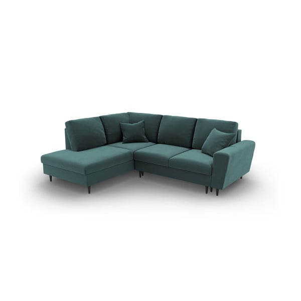 Sametová rozkládací/s úložným prostorem rohová pohovka v petrolejové barvě (levý roh/do L) Kyoto – Cosmopolitan Design-image-1