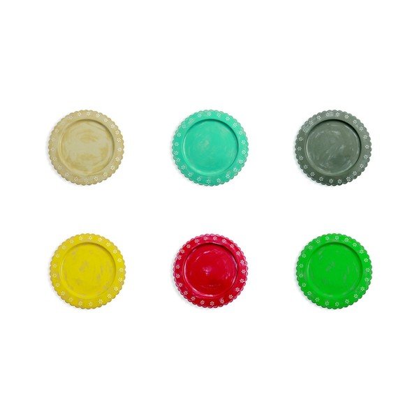 Sada 6 barevných kovových talířů Villa d'Este Flower, Ø 32 cm