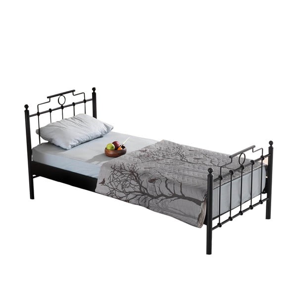 Černá kovová jednolůžková postel s roštem 90x200 cm Hatkus – Kalune Design-image-2