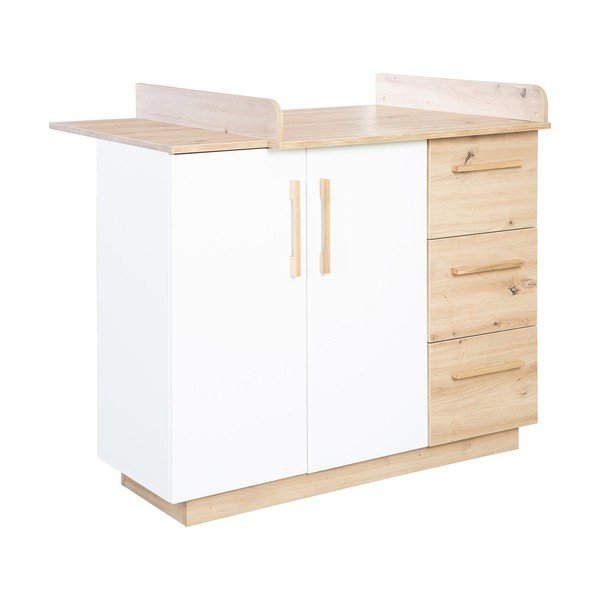 Bílá/v přírodní barvě dětská komoda v dekoru dubu s přebalovacím pultem 118x103x79 cm Lion – Roba-image-2