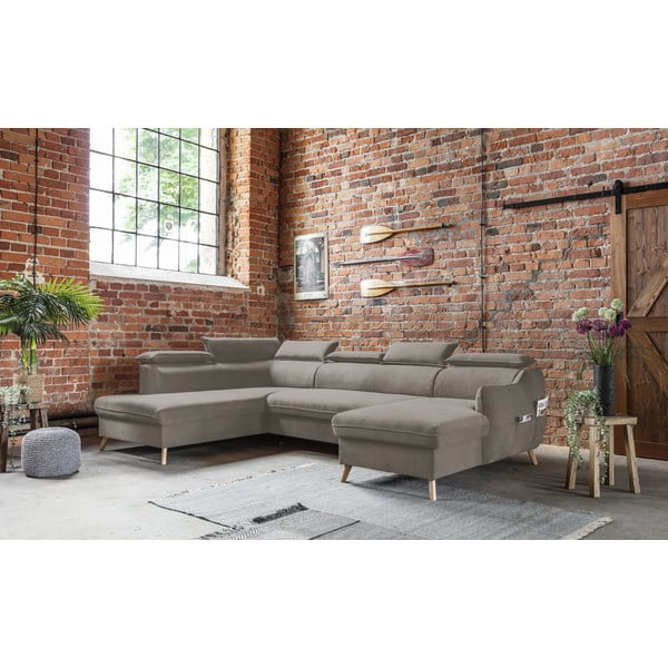 Světle hnědá sametová rozkládací rohová pohovka do "U" (levý roh) Sweet Harmony – Miuform-image-3