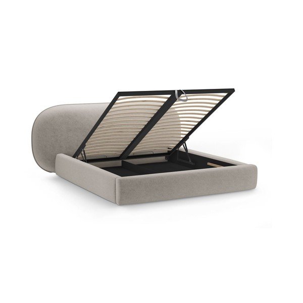 Béžová čalouněná dvoulůžková postel s úložným prostorem s roštem 160x200 cm Ovalo – Micadoni -image-2