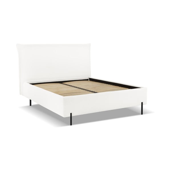 Bílá čalouněná dvoulůžková postel s úložným prostorem a roštem 160x200 cm Armie – Milo Casa