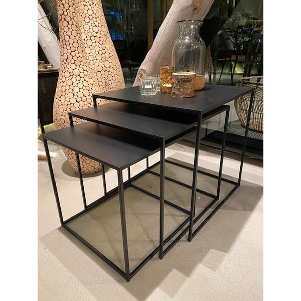 Černé kovové konferenční stolky v sadě 3 ks 50x50 cm Pebble – Unique Furniture-image-2