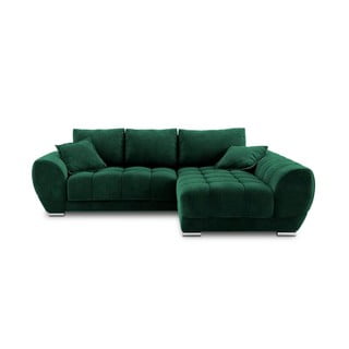 Lahvově zelená rozkládací rohová pohovka se sametovým potahem Windsor & Co Sofas Nuage, pravý roh