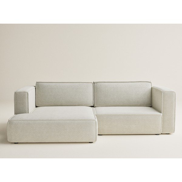 Krémová žinylková rozkládací/s úložným prostorem rohová pohovka (levý roh/s lenoškou) Velto – Maison de Rêve-image-2