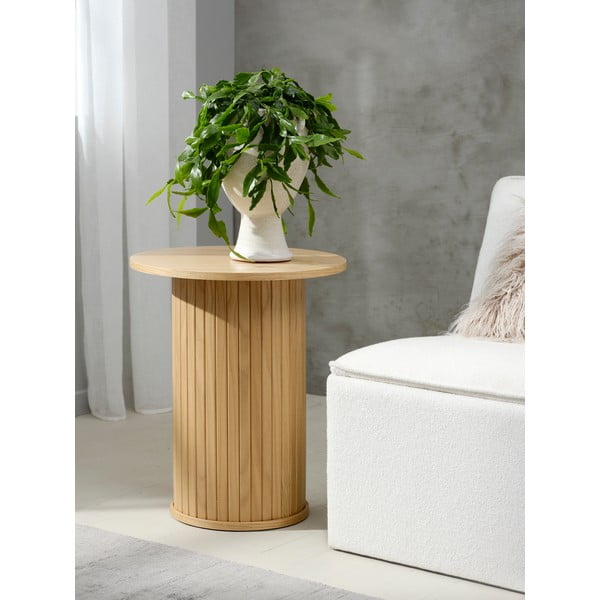 Kulatý odkládací stolek v dekoru dubu ø 50 cm Nola – Unique Furniture-image-1