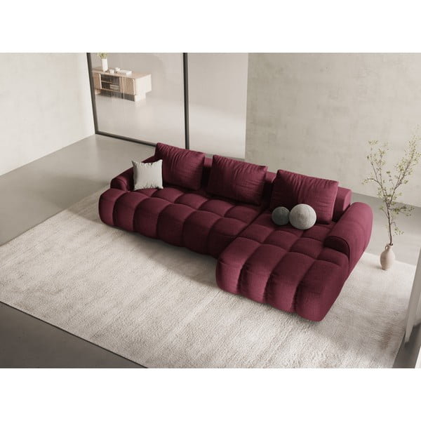 Vínová rozkládací/s úložným prostorem rohová pohovka (pravý roh/s lenoškou) Linz – Cosmopolitan Design-image-1