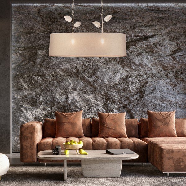 Závěsné svítidlo ve zlaté barvě s textilním stínidlem Noemi – LAMKUR-image-1