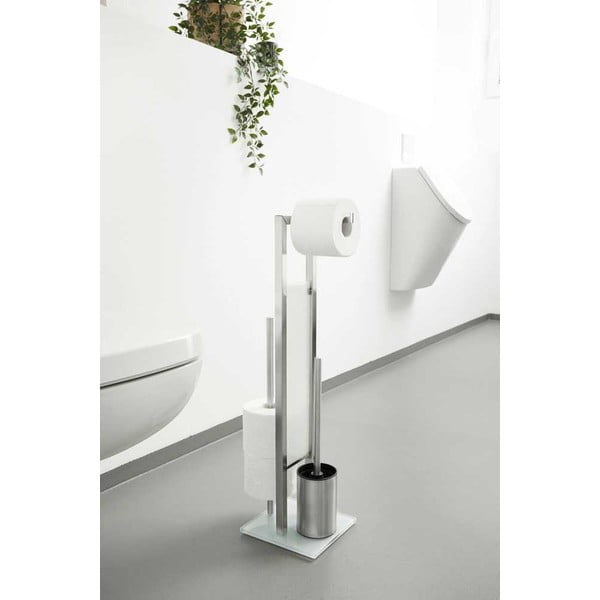 Stojan na toaletní papír se štětkou z nerezové oceli v matně stříbrné barvě Rivalta – Wenko-image-2