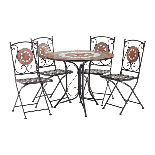 Set 4 cihlově červených zahradních židlí s mozaikou a stolku Premier Housewares Amalfi