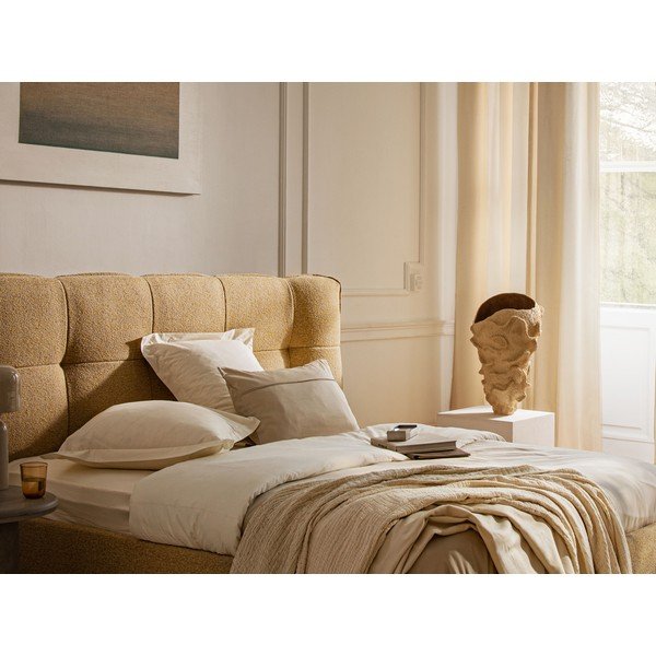 Béžová čalouněná dvoulůžková postel s úložným prostorem s roštem 200x200 cm Eric – Micadoni -image-1