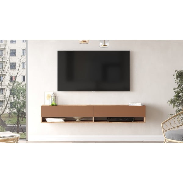 TV stolek v dekoru borovice v cihlovo-přírodní barvě 180x29x32 cm – Kalune Design-image-3