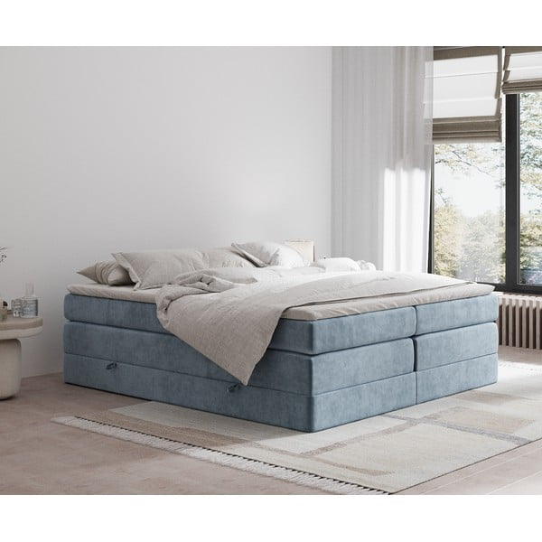 Modrá boxspring postel s úložným prostorem/bez čela 180x200 cm Juniper – Maison de Rêve-image-1