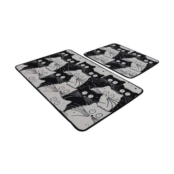 Černé/šedé koupelnové předložky v sadě 2 ks 60x100 cm White Cats – Foutastic-image-2