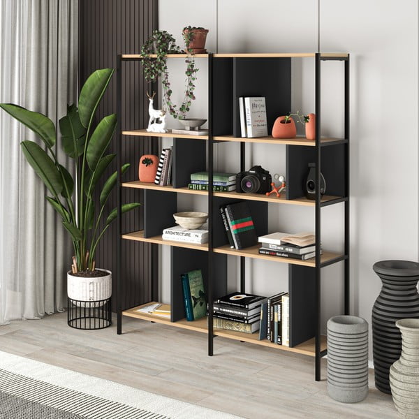 Knihovna v dekoru dubu v černo-přírodní barvě 144x175 cm Alabama – Marckeric-image-4