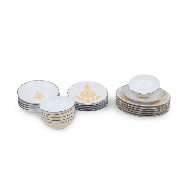 24dílná sada bílo-žlutého porcelánového nádobí Kütahya Porselen Ornaments-image-2