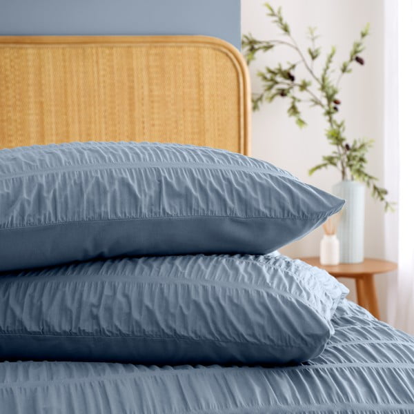 Modré krepové povlečení na jednolůžko 135x200 cm Seersucker – Catherine Lansfield-image-3