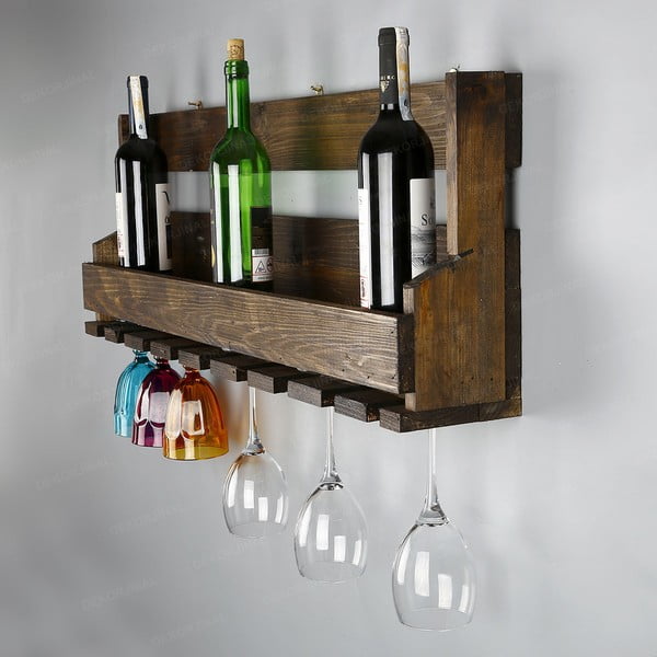 Ručně vyráběný stojan na víno a držák na skleničky z masivního dřeva Catalin Faina, 90 x 30 x 12 cm-image-1