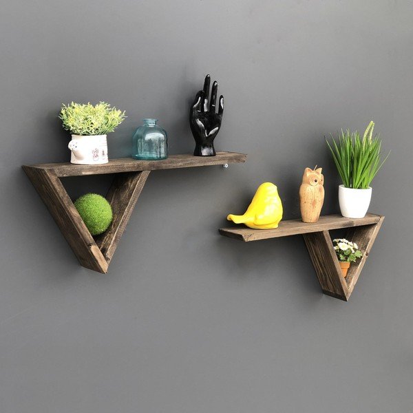 Sada 2 dřevěných nástěnných polic Triangles-image-1