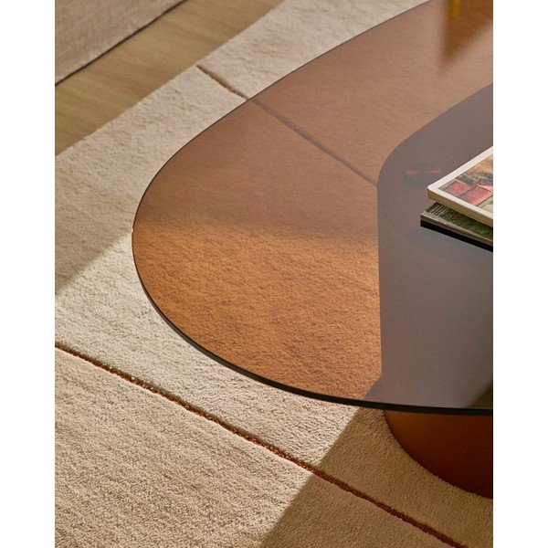 Hnědý konferenční stolek se skleněnou deskou 81x140 cm Olir – Kave Home-image-2