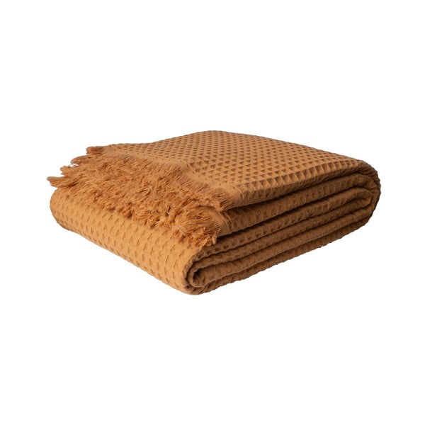 Bavlněný přehoz v měděné barvě 140x200 cm Waffle – Mijolnir