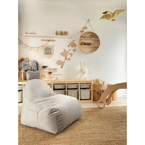 Světle šedý dětský sedací vak Funny Bunny – The Brooklyn Kids-image-1