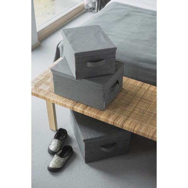 Šedý látkový úložný box s víkem 35x26x19 cm Soft Storage – Bigso-image-3