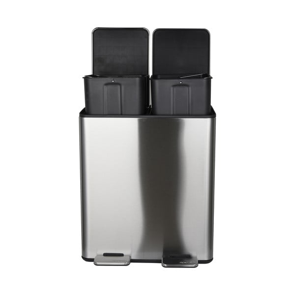 Ocelový odpadkový koš 2x20 l na tříděný odpad/nášlapný v matně stříbrné barvě   Aliya – Spirella-image-4