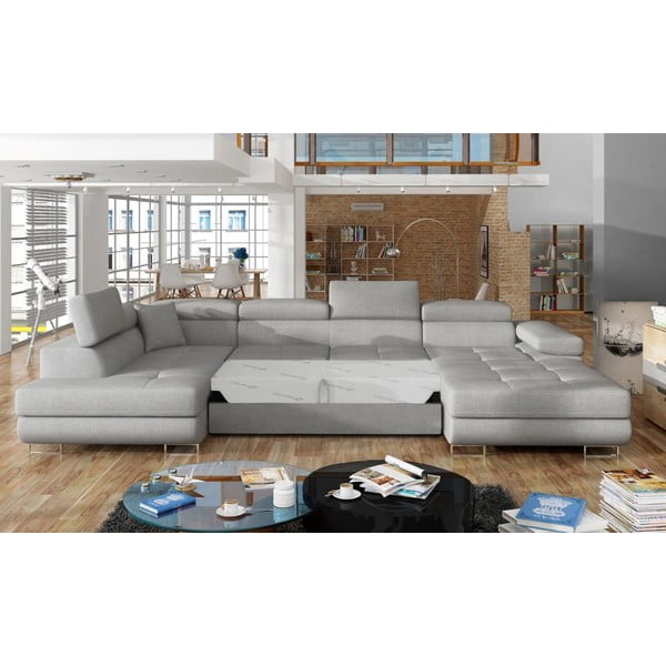 Světle šedá rozkládací/s úložným prostorem rohová pohovka (levý roh/do "U") Rodrigo – ELTAP-image-2