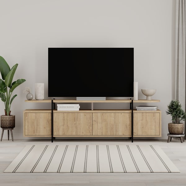 TV stolek v dekoru dubu v přírodní barvě 160x48 cm Hinoa – Marckeric-image-1