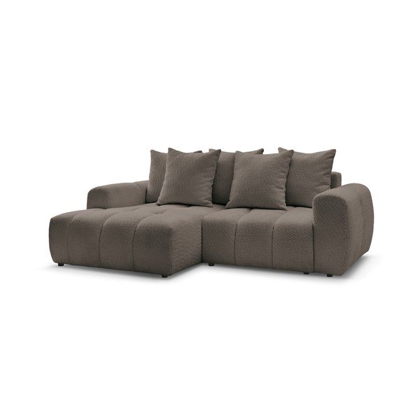 Hnědá rozkládací/s úložným prostorem rohová pohovka z textilie bouclé (levý roh/s lenoškou) Roxelane – Bobochic Paris