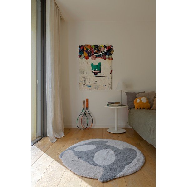 Šedo-krémový pratelný ručně tkaný vlněný dětský koberec ø100 cm Astromouse – Lorena Canals-image-4
