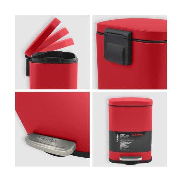 Červený nášlapný ocelový odpadkový koš 5 l   Akira – Spirella-image-4