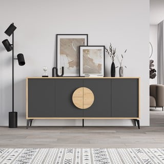 Nízká komoda v dekoru dubu v černo-přírodní barvě 180x82 cm Vae – Marckeric