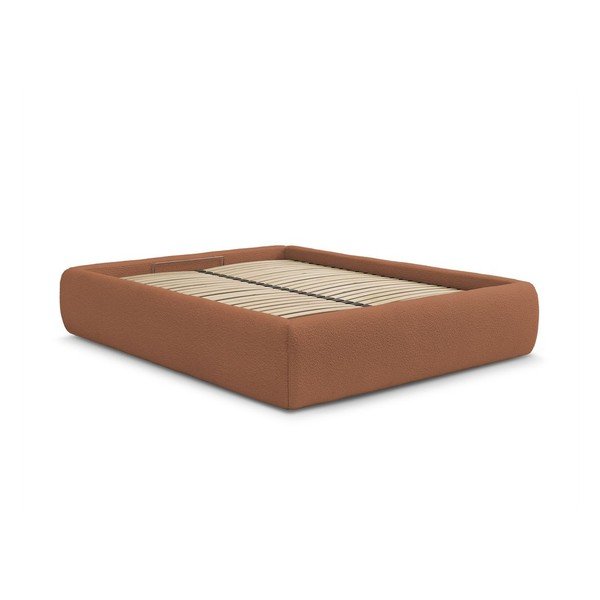 Oranžová čalouněná dvoulůžková postel s úložným prostorem/bez čela s roštem 160x200 cm Inera – Bobochic Paris