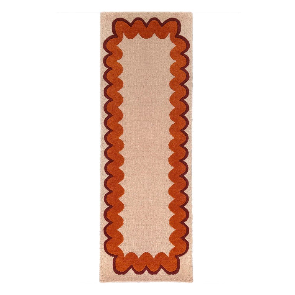 Oranžový/v přírodní barvě ručně tkaný vlněný běhoun 80x230 cm Wiggle Wool – Flair Rugs
