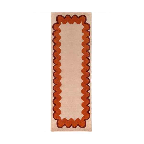 Oranžový/v přírodní barvě ručně tkaný vlněný běhoun 80x230 cm Wiggle Wool – Flair Rugs
