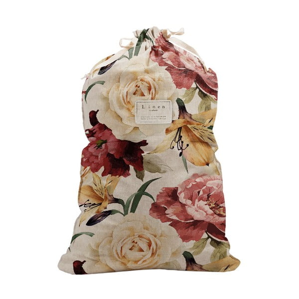 Látkový vak na prádlo s příměsí lnu Really Nice Things Bag Roses, výška 75 cm