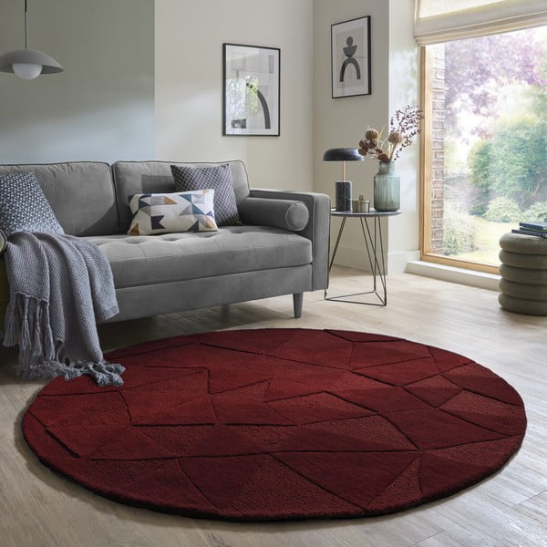 Vínový ručně tkaný vlněný kulatý koberec ø 160 cm Shard Red – Flair Rugs-image-1