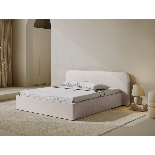 Bílá čalouněná dvoulůžková postel s úložným prostorem s roštem 140x200 cm Elizabeth – Micadoni -image-1