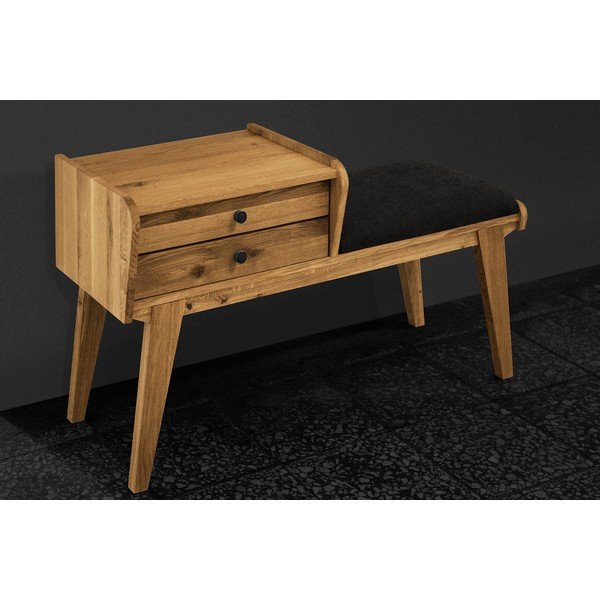 Lavice se zásuvkami z dubového dřeva s šedým sedákem Retro - The Beds-image-3