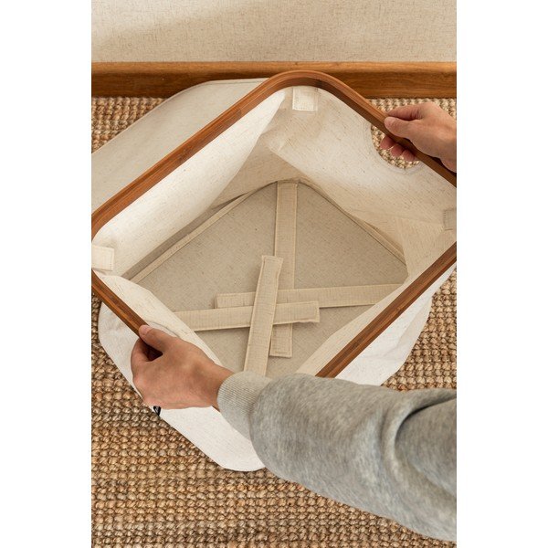 Krémový látkový úložný box s víkem 40,5x33x30 cm Bamboo/Linen – Bigso-image-2