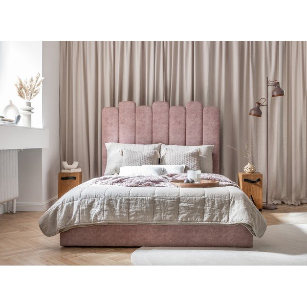 Růžová čalouněná dvoulůžková postel s úložným prostorem s roštem 160x200 cm Dreamy Aurora – Miuform-image-3