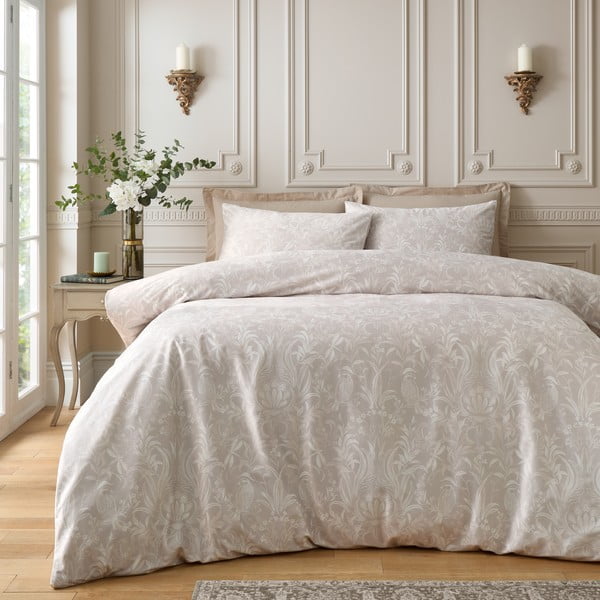 Béžové sametové povlečení na dvoulůžko 200x200 cm Bridgerton Regal Birds – Catherine Lansfield-image-1