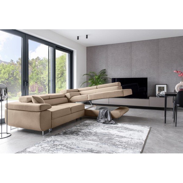 Béžová rozkládací/s úložným prostorem rohová pohovka (pravý roh/do L) Anton – ELTAP-image-4