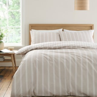 Béžové bavlněné povlečení na dvoulůžko 200x200 cm Ashford Stripe – Bianca