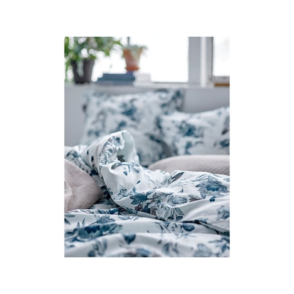 Modré povlečení na jednolůžko z bavlněného saténu 140x200 cm Flower Burst - Södahl-image-1