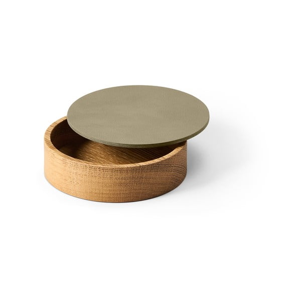 Zelený/v přírodní barvě dřevěný/z eko kůže úložný box s víkem/dekorativní ø 11x3,5 cm Circle Nupo – LIND DNA-image-1
